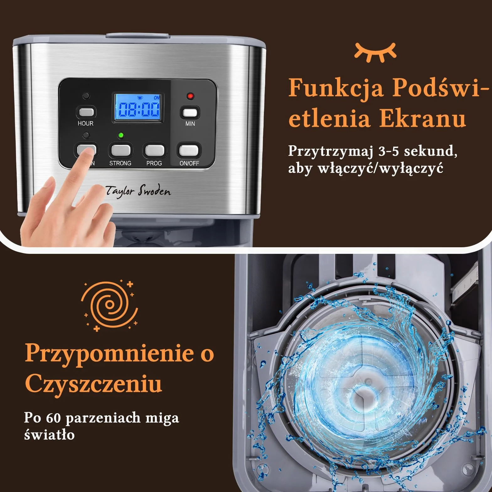 Taylor Swoden Amerykański ekspres do kawy 950 W na 12 filiżanek i pojemności 1,5 l z filtrem wielokrotnego użytku i podstawą utrzymującą ciepło, system zapobiegający kapaniu, timerowi i BPA FREE