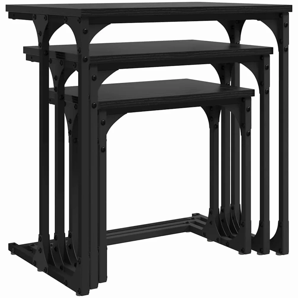 vidaXL Stolik Kawowy Nesting 3 pcs Czarny dąb Materiał drewnopochodny Kompaktowe