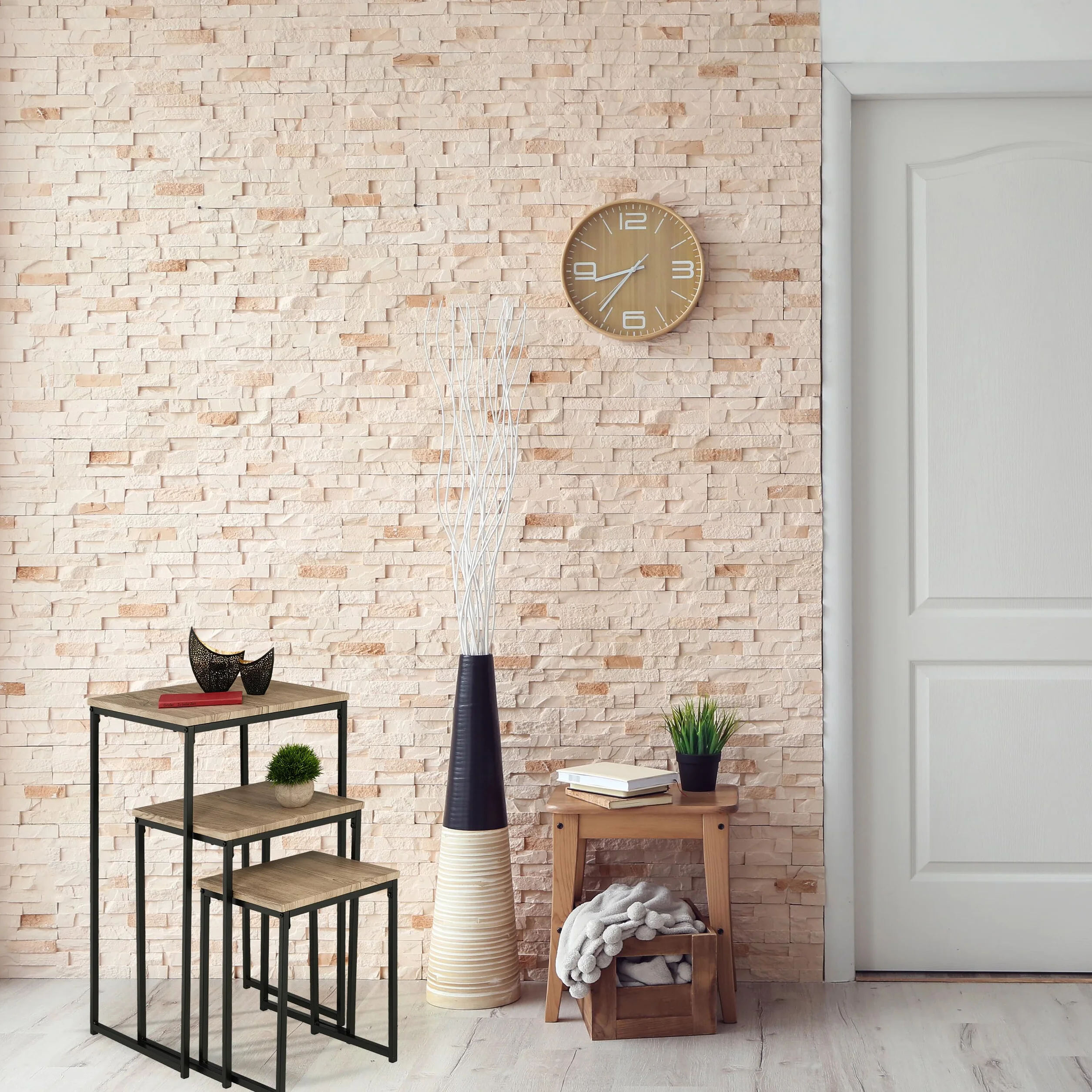 Relaxdays Zestaw 3 stolików pomocniczych, możliwość układania w stos, stół 3 rozmiary, kwadratowy, metalowy, do salonu, stół dekoracyjny, szary/czarny, płyta pilśniowa, 76 x 46 x 46 cm