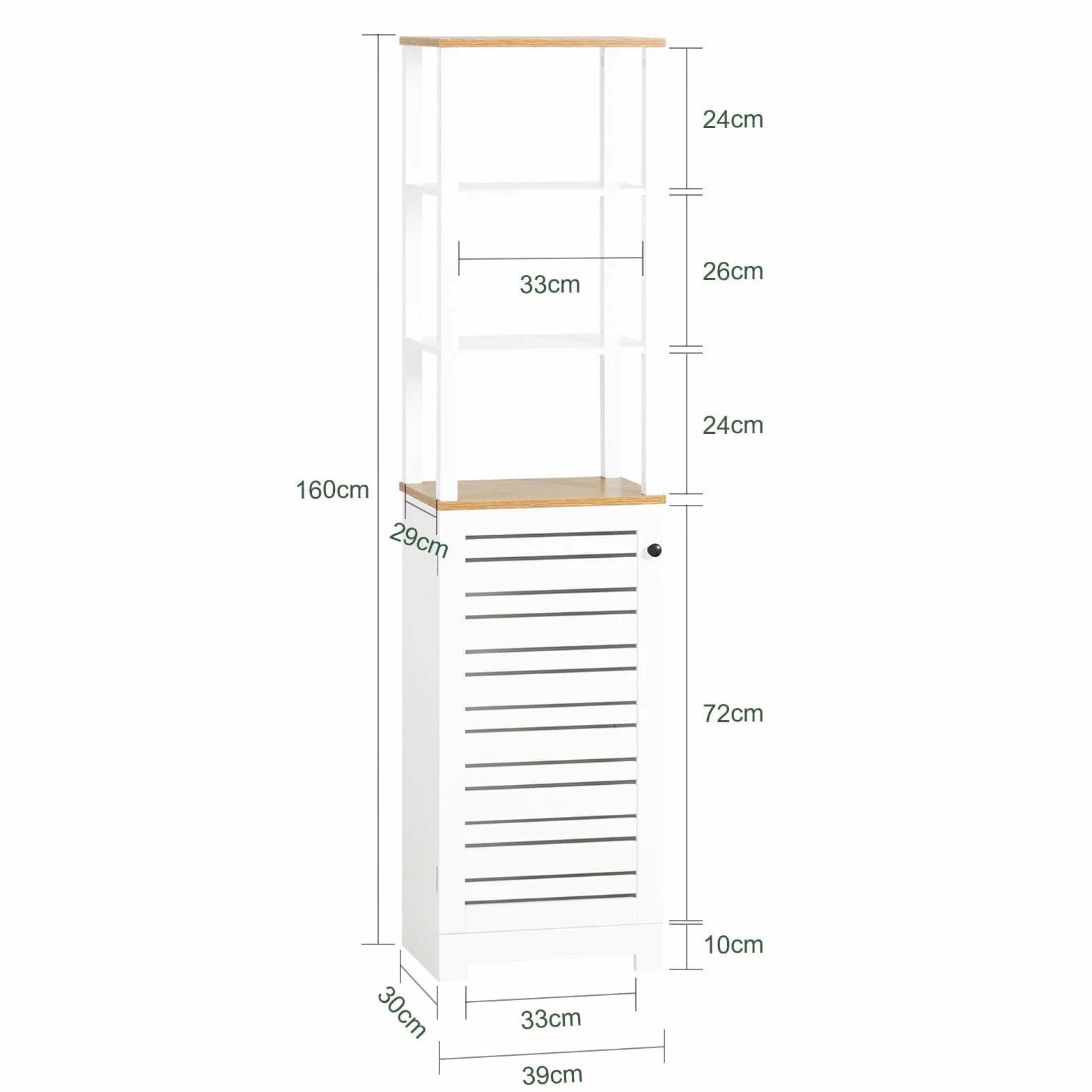 SoBuy BZR43-W Słupek Łazienkowy Wysoka stojąca szafka łazienkowa Półka Loftowa drzwiam biała,Wymiary: 40 x 30 x 160 cm