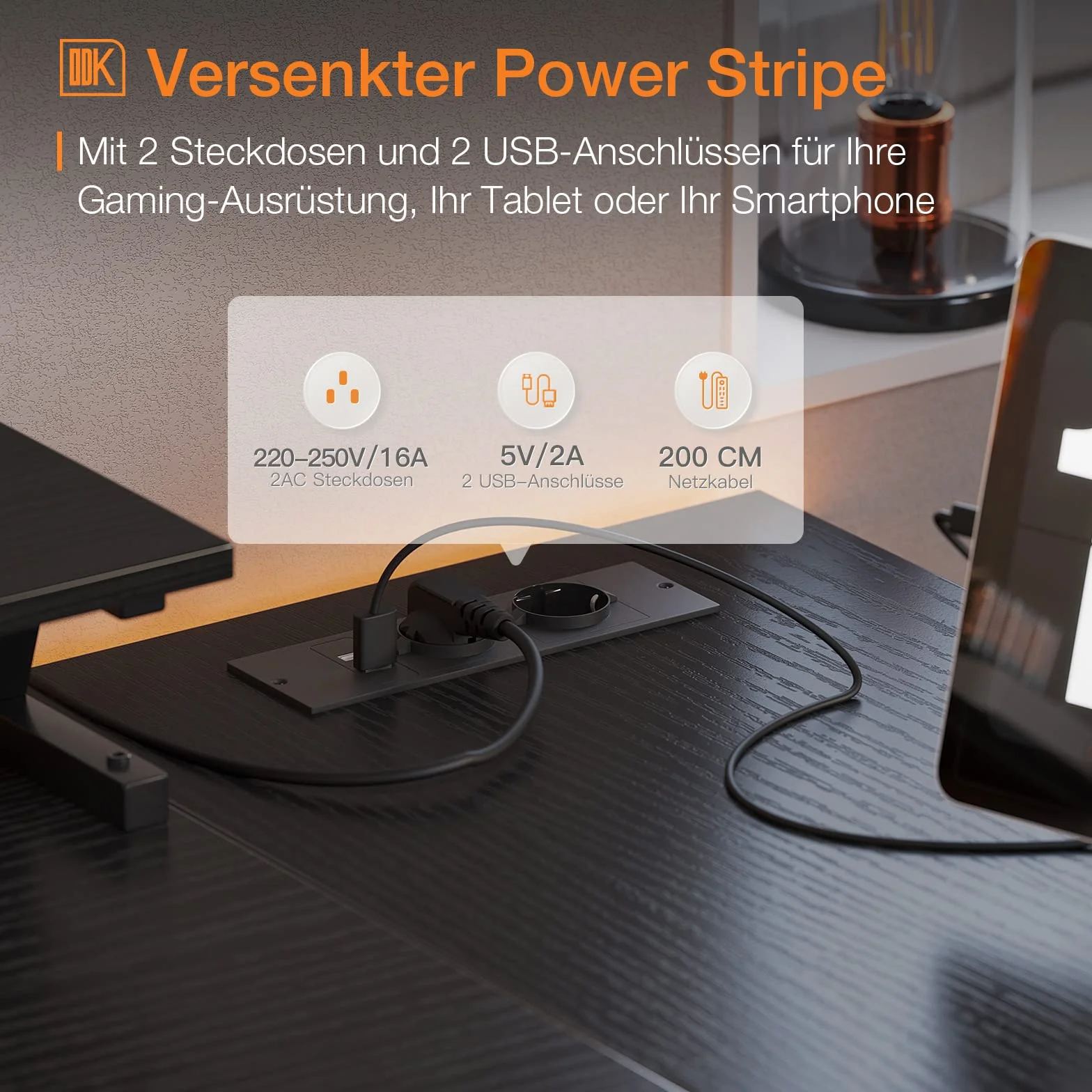 ODK Stolik gamingowy w kształcie litery L, 120 x 80 cm, biurko w kształcie litery L z regałem, dwustronne, z przyłączem ładowania USB i gniazdkiem, stolik narożny ze stojakiem na monitor do biura
