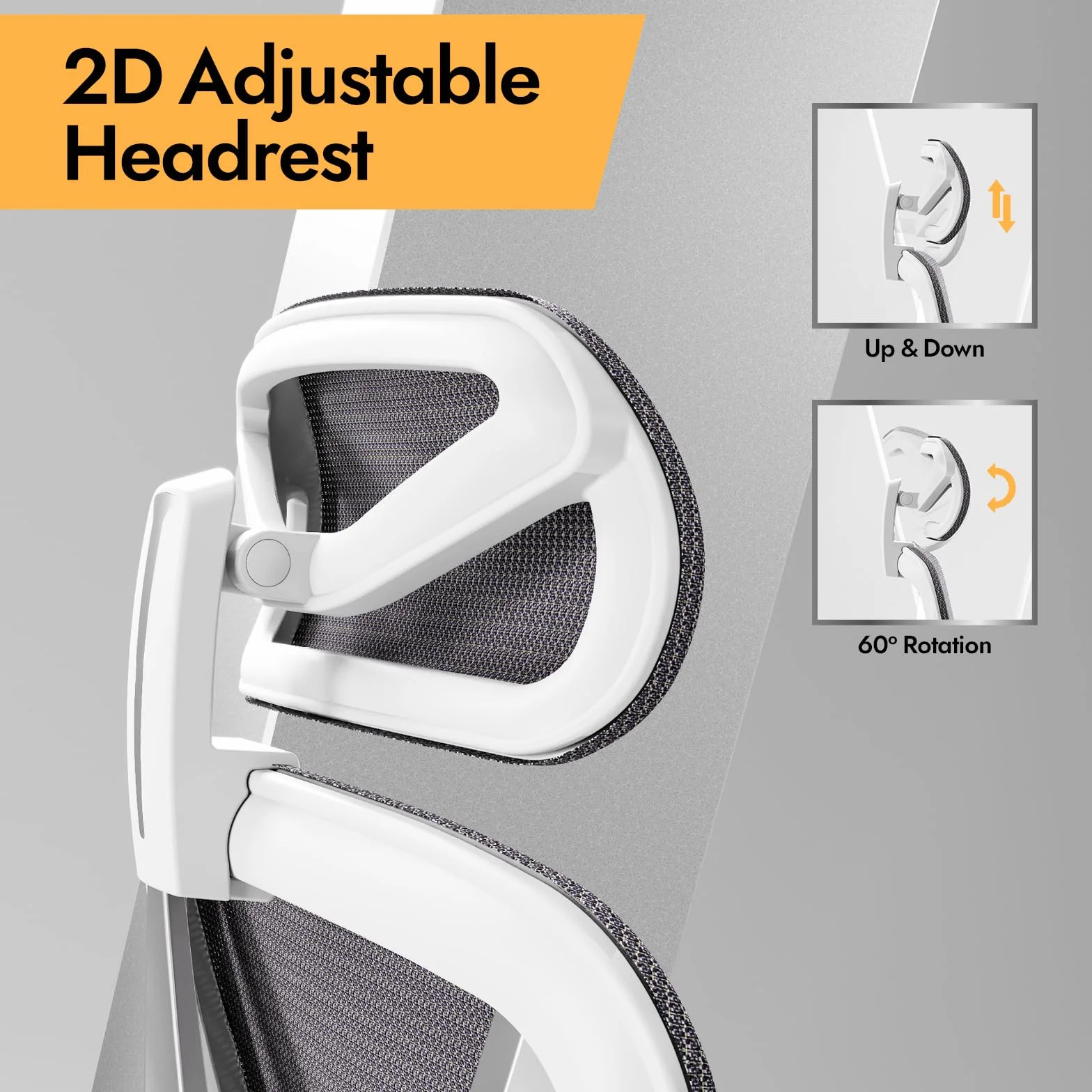 HOLLUDLE Ergonomiczne Krzesło Biurowe z Podparciem Lędźwiowym 3D Podłokietnikami 3D Białe