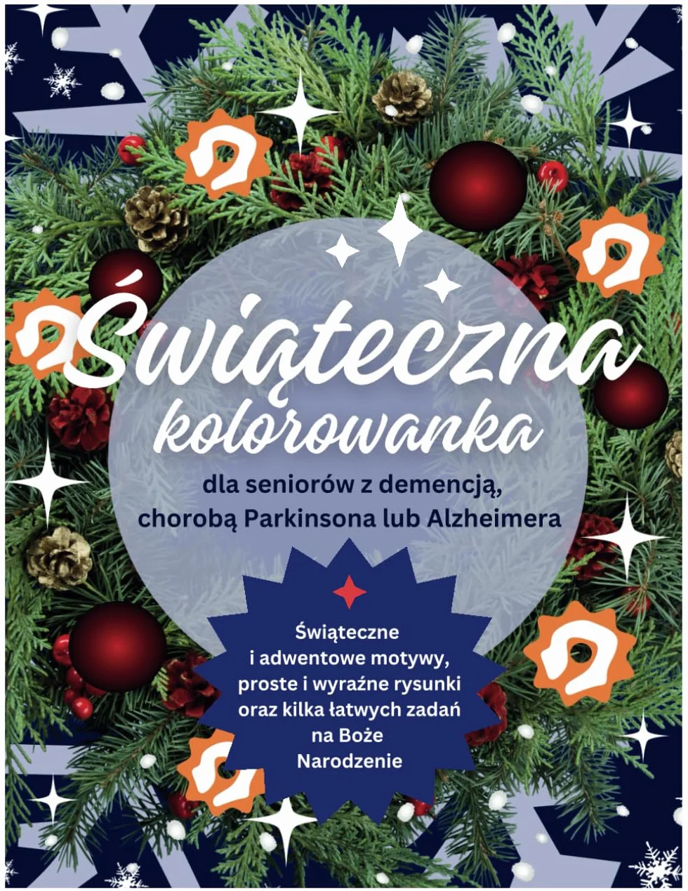 Świąteczna kolorowanka dla seniorów z demencją, chorobą Parkinsona lub Alzheimera: Świąteczne i adwentowe motywy, proste i wyraźne rysunki oraz kilka łatwych zadań na Boże Narodzenie