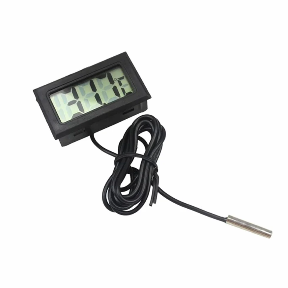 Cyfrowy termometr LCD z zewnętrzną sondą do lodówki, zamrażarki, akwarium - czarny