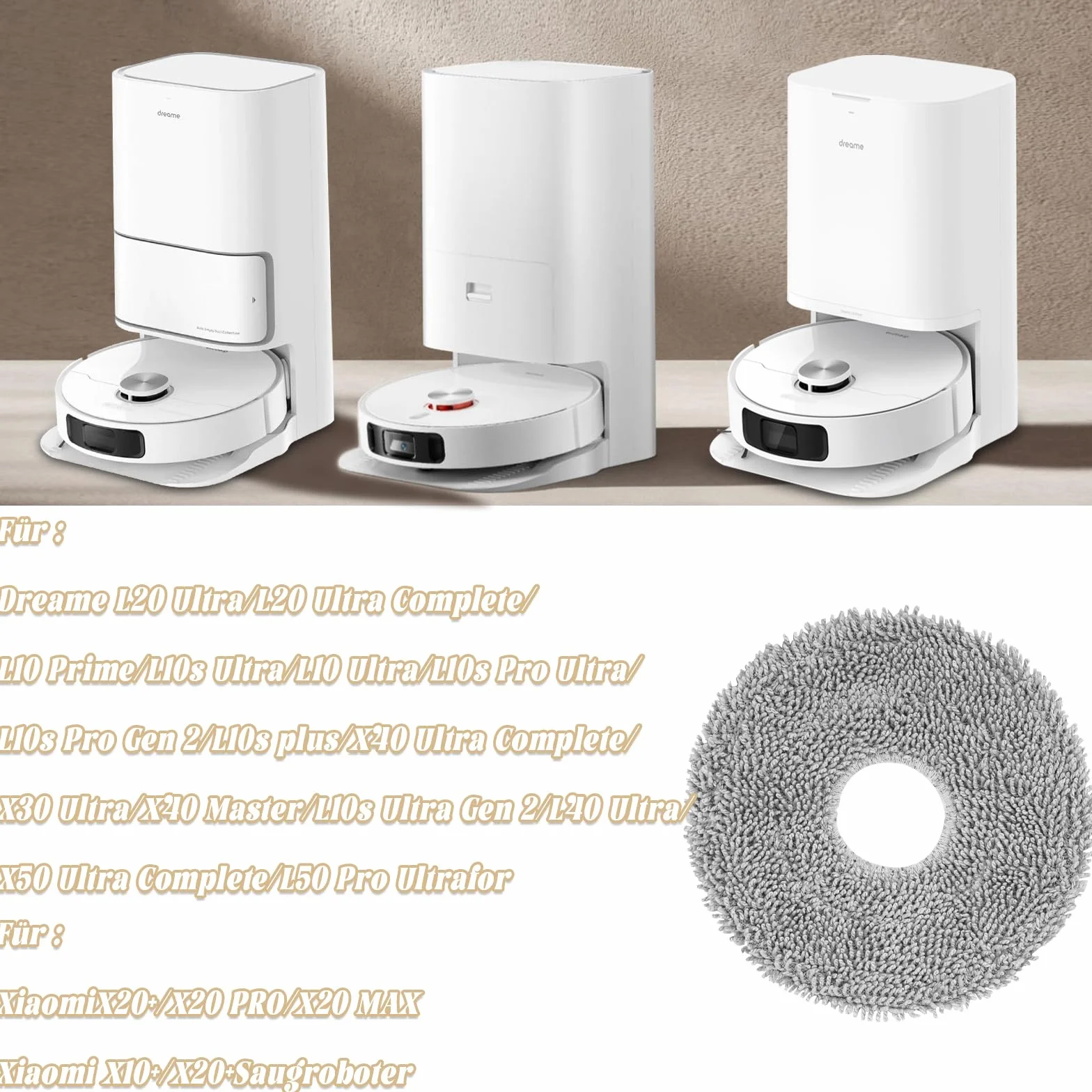 12 sztuk ściereczek do Dreame X50 / X40 / L20 Ultra Complete, L50 / L40 / X30 / L10 / L10s Pro Ultra, Xiaomi X20 Pro/Max odkurzacza robota, wielokrotnego użytku i możliwe do prania mikrofibrowe