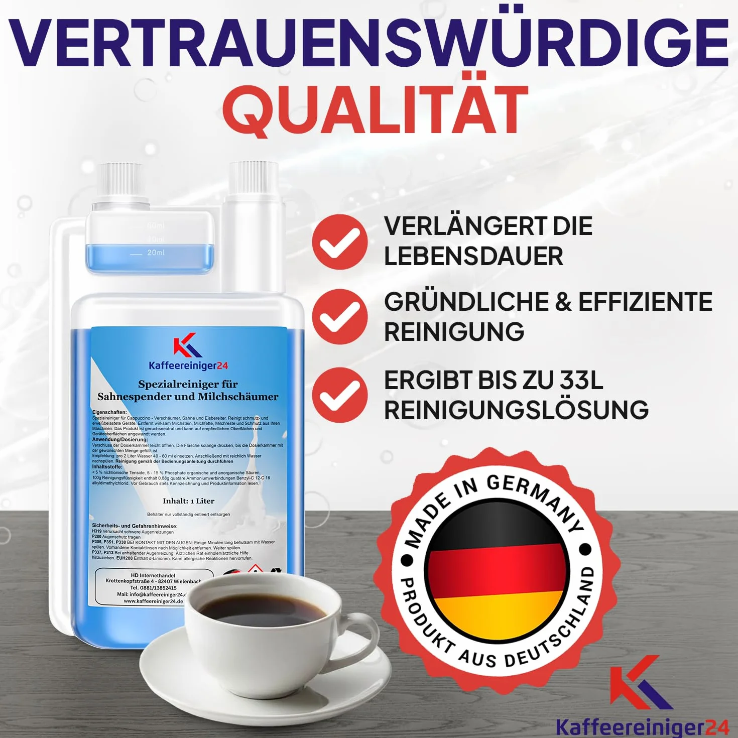 Coffee ereiniger24-1000 ml środek do czyszczenia spienionego mleka, do ekspresów do kawy i ekspresów do kawy ze spieniaczem do mleka – nadaje się do wielu marek