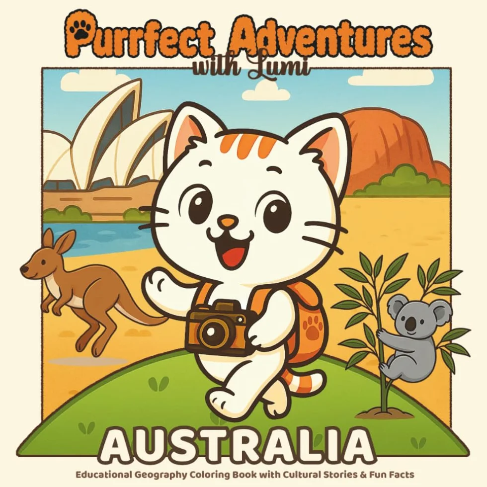 Purrfect Adventures with Lumi Australia: Color koalas, boomerangs, beaches