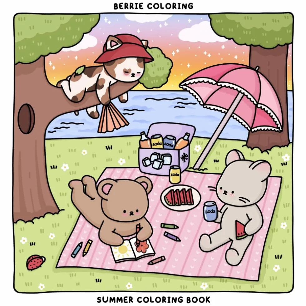 Berrie Coloring Summer: Cute and Cozy Coloring Book for Kids & Adults Featuring Easy to Color Animal Illustrations and Adorable Scenes