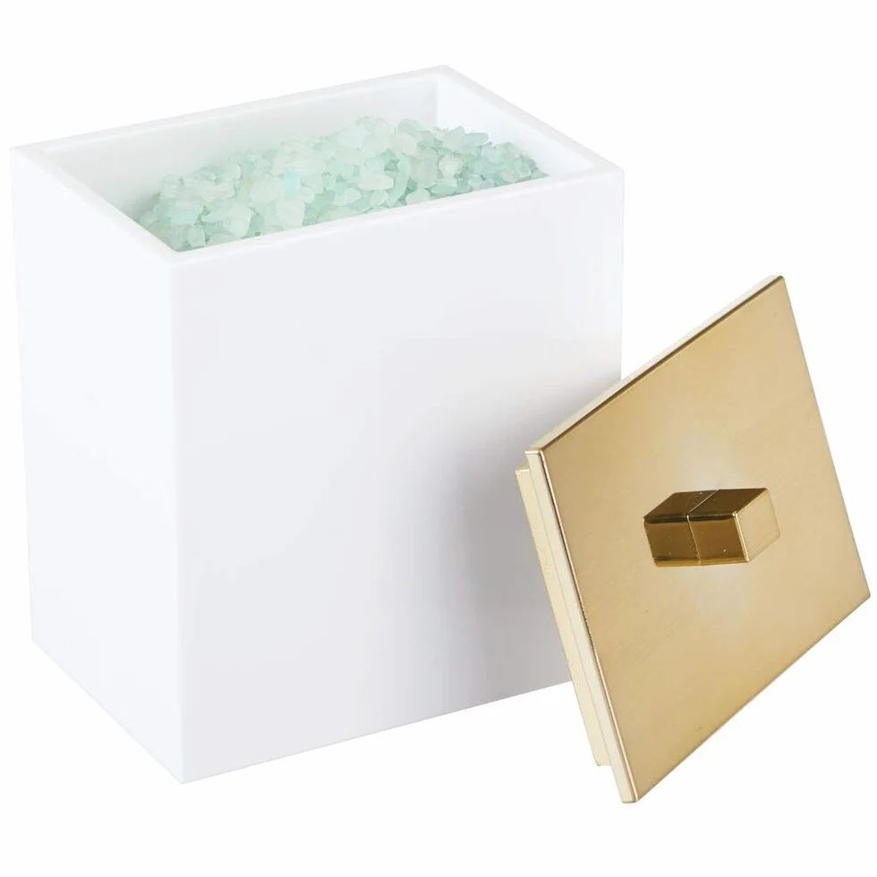 mDesign Organizer na kosmetyki, Pojemnik na waciki i patyczki z pokrywką, 2-pack, Biały/Złoty