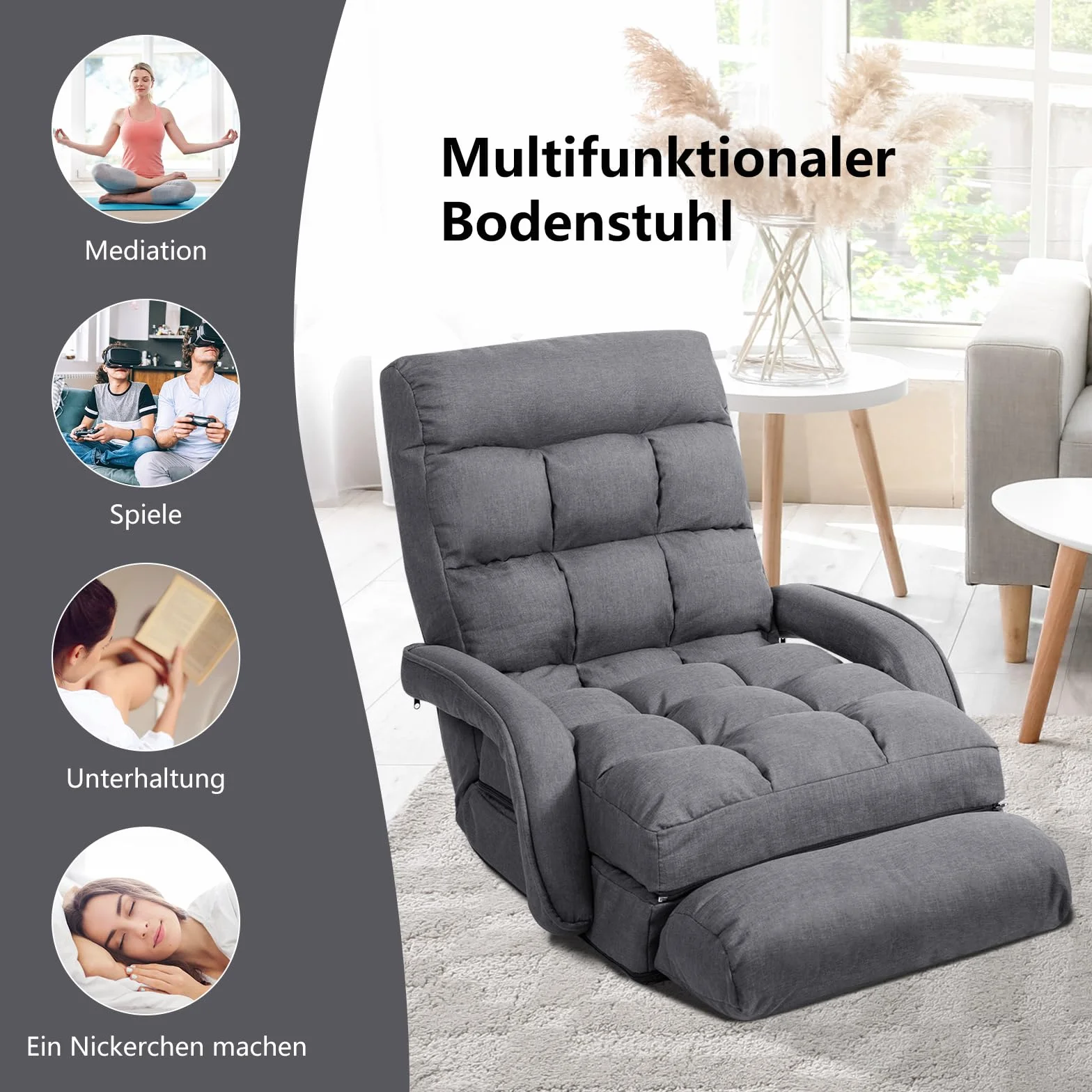 COSTWAY Składana sofa regulowana tapicerowana łóżko z podłokietnikami poduszkami